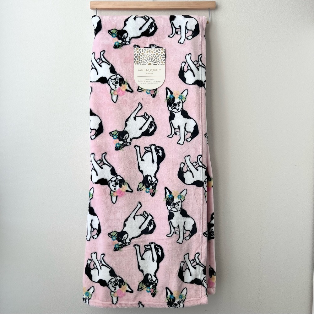 Cynthia Rowley Oversized Decorative Fleece Throw Boston Terrier Flower